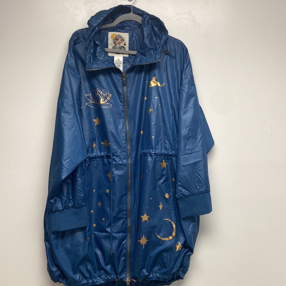 Disney Parks Princess Jasmine Hooded Rain Jacket Blue Gold Aladdin Women…